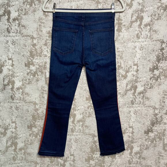 Veronica Beard Carolyn Baby Boot Jeans in Midnight Fray with Navy & Red - Picture 2 of 6